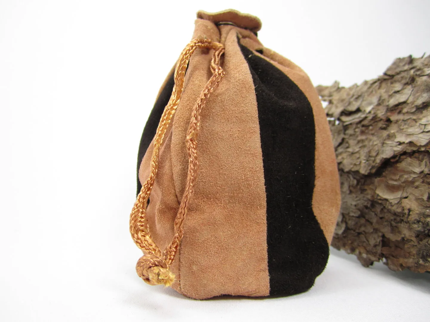 Tabakbeutel Velourleder beige-braun-schwarz
