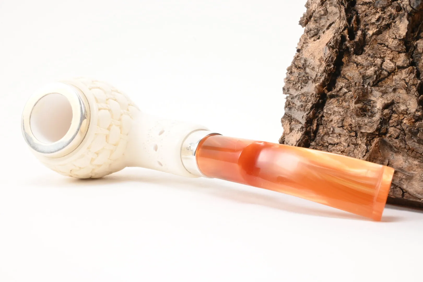 Meerschaum Pfeife Ball flecht large Silber von 1a Meerschaum – Produktbild 5