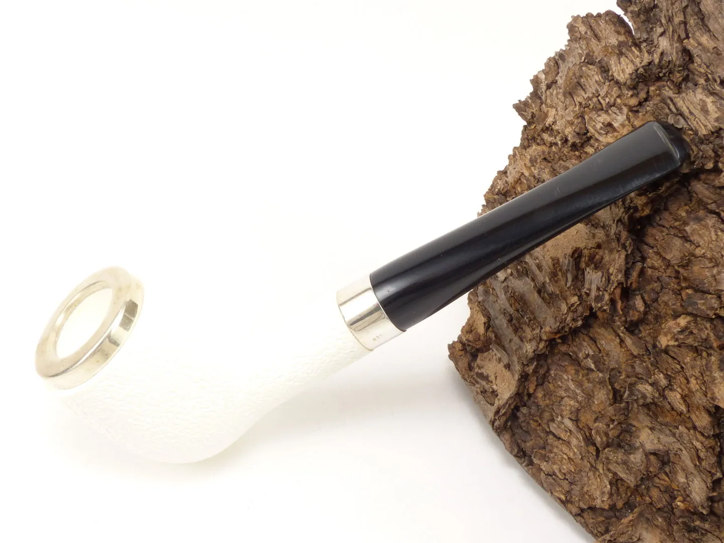 Meerschaum Pfeife Billiard graviert large Silber von 1a Meerschaum