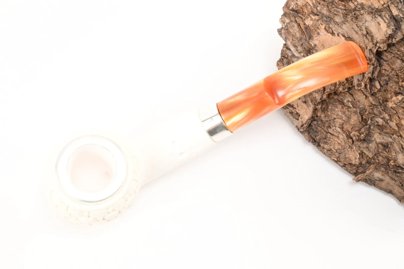 Meerschaum Pfeife Ball flecht large Silber von 1a Meerschaum – Produktbild 3