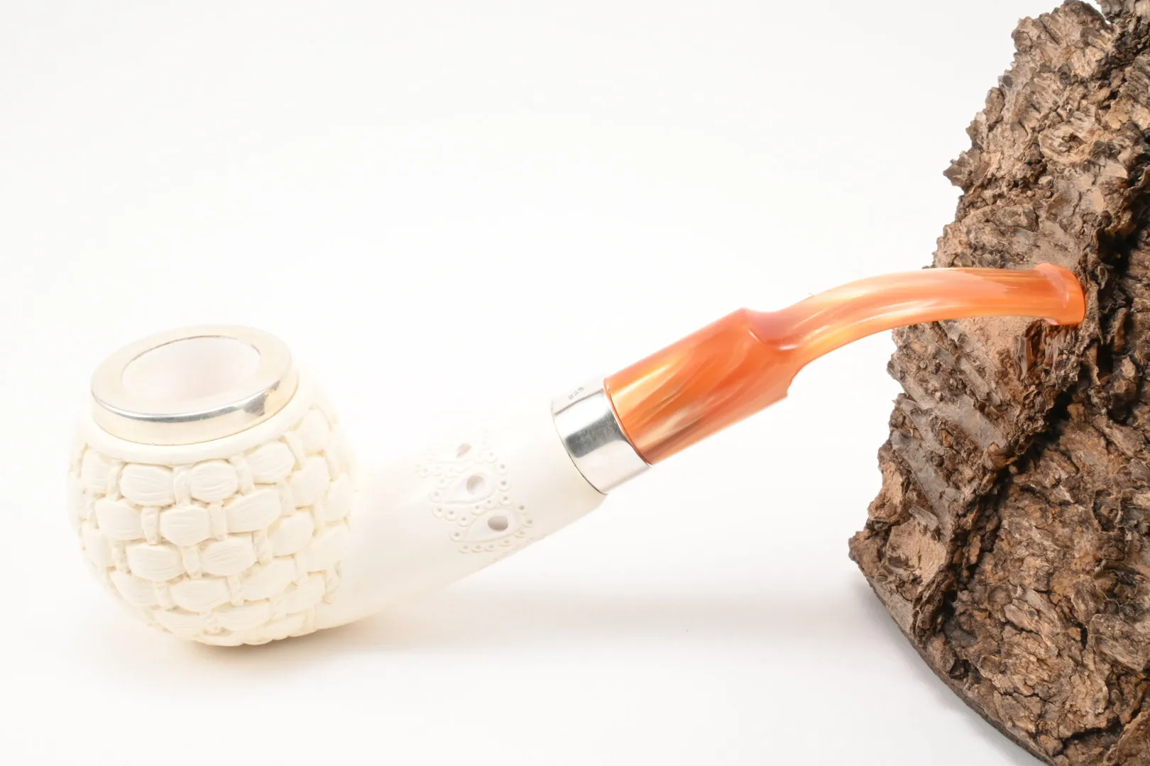 Meerschaum Pfeife Ball flecht large Silber von 1a Meerschaum