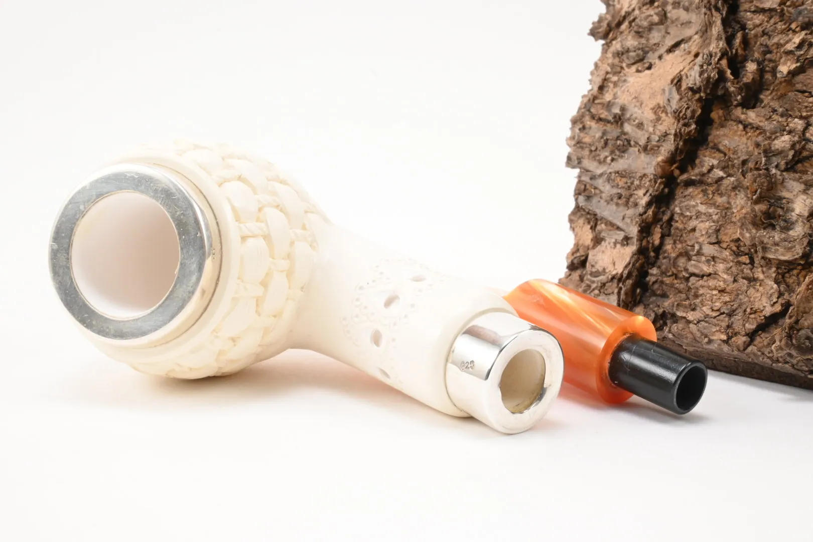 Meerschaum Pfeife Ball flecht large Silber von 1a Meerschaum – Produktbild 8