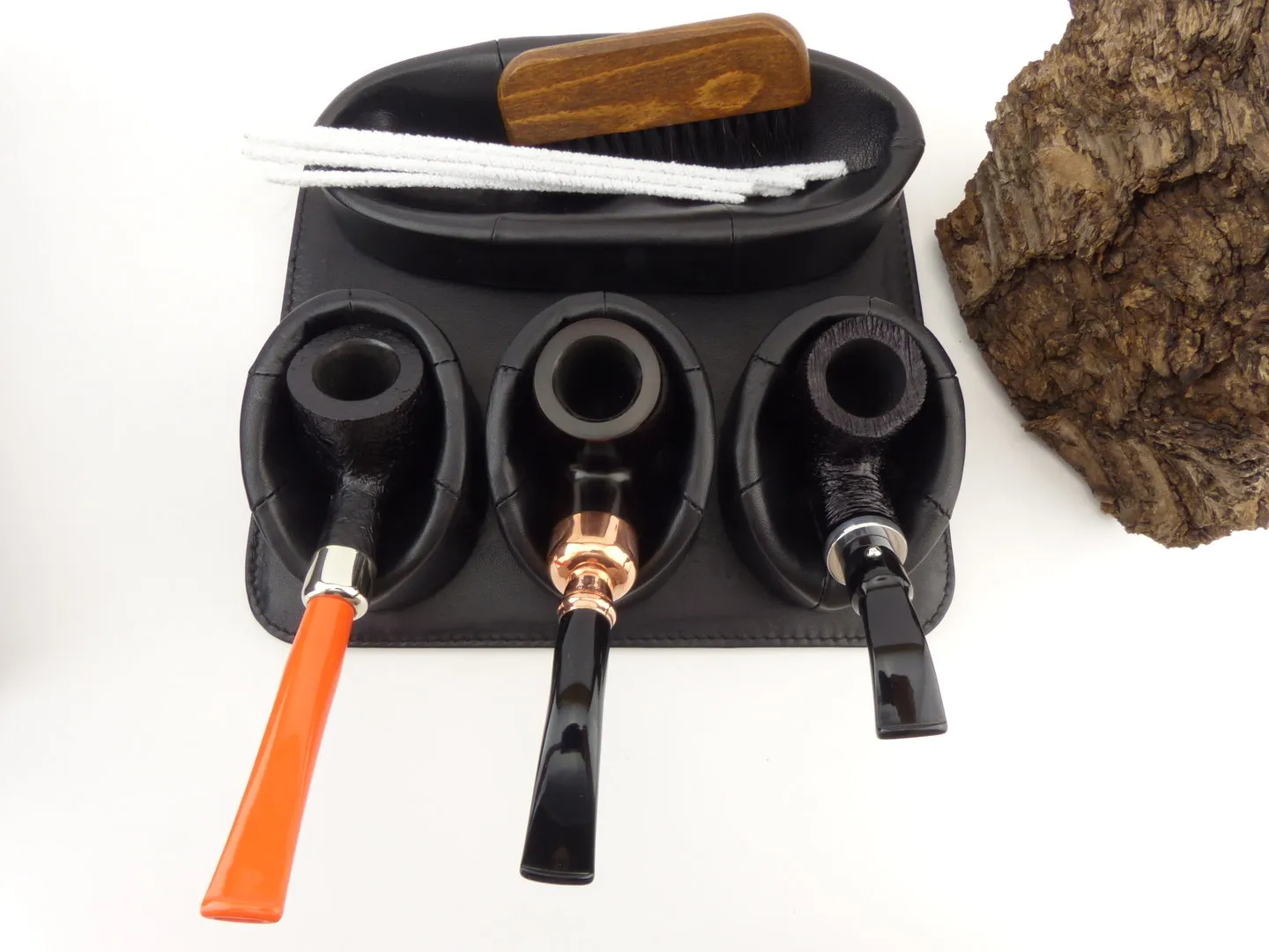 Pfeifenständer Kombi Leder schwarz 3er – Produktbild 3