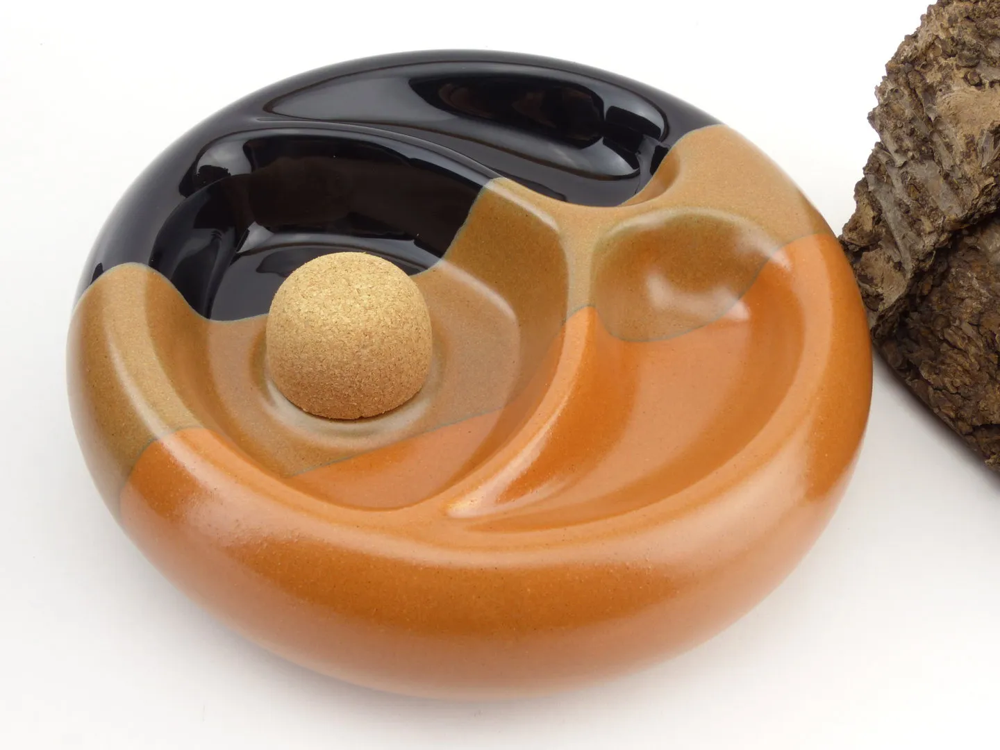 Pfeifenaschenbecher Rund Tricolor Schwarz Braun