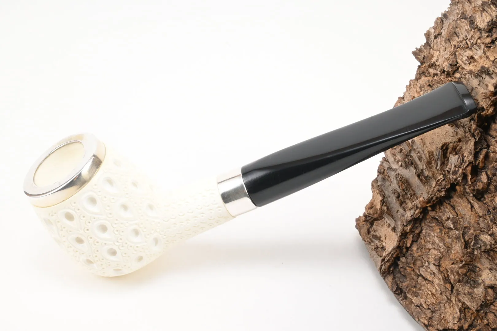 Meerschaum Pfeife Billiard graviert large Silber 2 von 1a Meerschaum